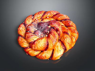 Delicious Swirled Braided Pastry With Red Berry Filling Glazed Surface And Toasted Nut Sprinkles 3d model