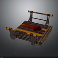 Traditional Wooden Bench Design With Black Frame And Yellow Accent Armrests