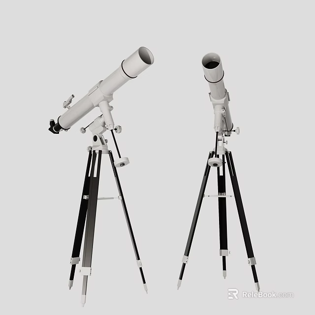 Two White Optical Telescopes With Adjustable Black Tripod Stands For Astronomy Observation 3d model 