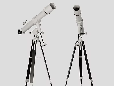 Two White Optical Telescopes With Adjustable Black Tripod Stands For Astronomy Observation 3d model