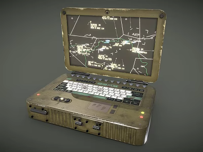 Rugged Military Laptop With Reinforced Olive Green Case Displaying Tactical Map 3d model