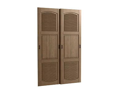Wooden Double Door Wardrobe With Louvered Panels And Simple Design 3d model