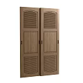 Wooden Double Door Wardrobe With Louvered Panels And Simple Design