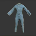 Blue Denim Jumpsuit With Long Sleeves And Button Front Design 3d model