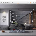 Modern Living Room Interior With Gray Sofa Glass Coffee Table Inspirational Poster And Brick Wall