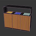 Classified Waste Bin with Multiple Colored Compartments Wooden Panel Front and Black Metal Frame Design