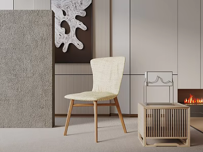 Light Yellow Woven Accent Chair with Wooden Legs and Modern Side Table in Contemporary Living Room 3d model