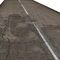 Damaged Road Infrastructure With Cracks And White Lane Line On Asphalt Surface