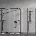 Modern Glass Shower Enclosures With Black Frames Against Grey Marble Wall