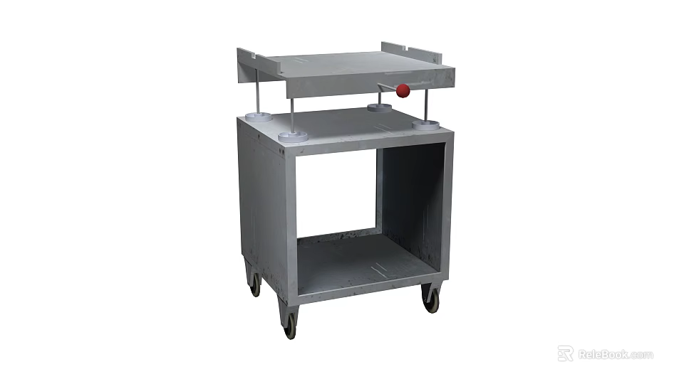 Industrial Equipment Mobile Cart With Two Shelves Red Button And Wheels 3d model 