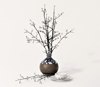 New Chinese Vase Plant Ornaments Plum Blossom Branches Flowers 3d model