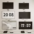 Various Size Televisions With Screen Display Showing Time And Size Labels