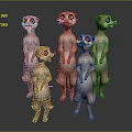Five Cute Standing Meerkat Characters In Group With Playful Expressions And 3D Render 3d model