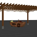 Traditional Wooden Landscape Pavilion With Openwork Carved Lattice Roof And Outdoor Stone Floor