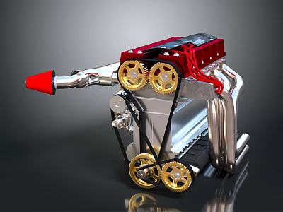 Mechanical Equipment With Red Nozzle Golden Gears Black Components And Silver Frame 3d model