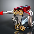 Mechanical Equipment With Red Nozzle Golden Gears Black Components And Silver Frame