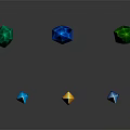 Colorful Crystal Shaped Decorative Ornament Set with Reflective Surfaces on Dark Background