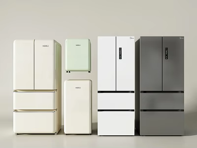 Modern Refrigerators And Freezers With Various Colors And Styles For Home Kitchen Use 3d model