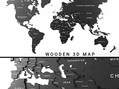 Wooden 3D Map Decorative Wall Hanging with Detailed Country Labels for Home Office Decoration 3d model