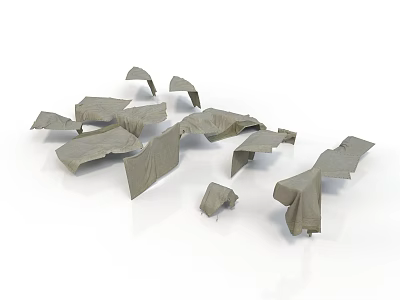 Gray Fabric Pieces Scattered On White Background With Textured Material Fragments 3d model