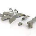 Gray Fabric Pieces Scattered On White Background With Textured Material Fragments