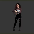 Woman In Gray Background Wearing Black Ripped Jeans And Long Sleeve Top Holding Plush Toy
