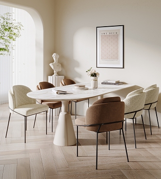 Modern Dining Table and Chair Combination Cream Dining Table and Chair Combination 3d model