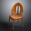 Stylish Handwoven Wicker Chair With Wooden Legs And Curved Back Design