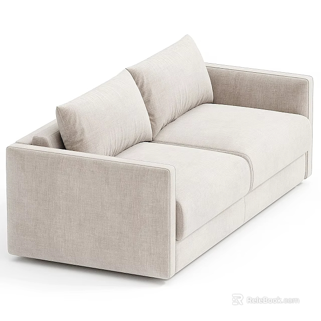 Light Beige Two Seater Sofa Upholstered Fabric Modern Minimalist Design With Comfortable Cushions 3d model 