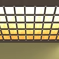 Grid Pattern Ceiling Design With Light Tile Panels And Dark Wooden Frame 3d model