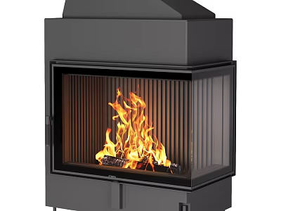 Modern Black Fireplace With Glass Door And Burning Flames Interior Design 3d model