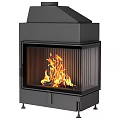Modern Black Fireplace With Glass Door And Burning Flames Interior Design