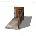 Building Exterior Wall With Brick Structure Graffiti Roll Up Doors And Barred Windows