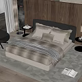 Modern Double Bed In Bedroom With Wooden Slat Wall Pillows Nightstand And Chair