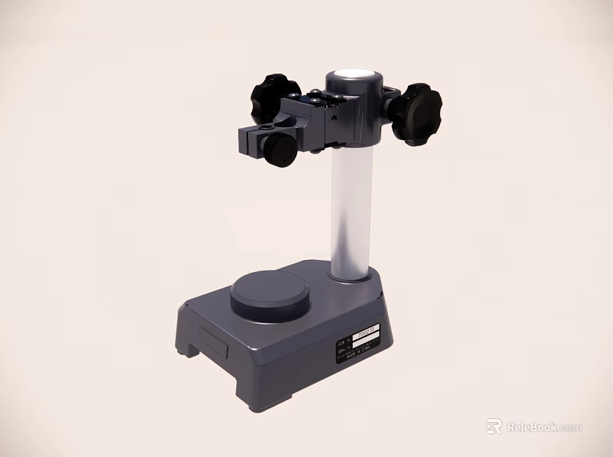 Microscope Stand With Gray Base Adjustable Pillar And Black Knobs 3d model