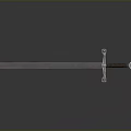 Medieval Sword with Metal Blade and Wooden Handle Decorative Crossguard on Black Reflective Surface