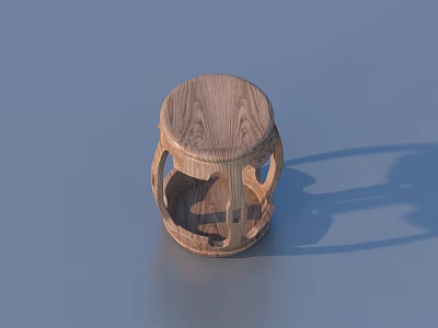 Wooden Stool With Round Top Natural Wood Grain And Intricate Openwork Carved Design 3d model
