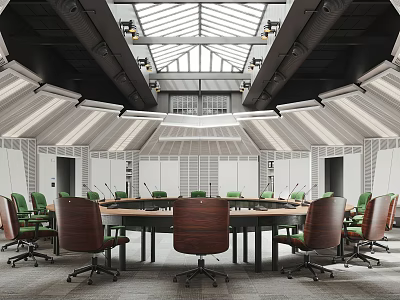 Bright Modern Meeting Room Interior With Round Conference Table And Wheel Chairs 3d model