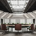 Bright Modern Meeting Room Interior With Round Conference Table And Wheel Chairs