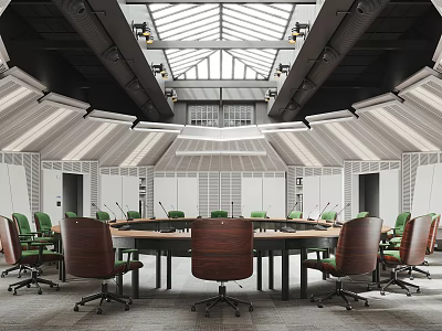 Bright Modern Meeting Room Interior With Round Conference Table And Wheel Chairs 3d model