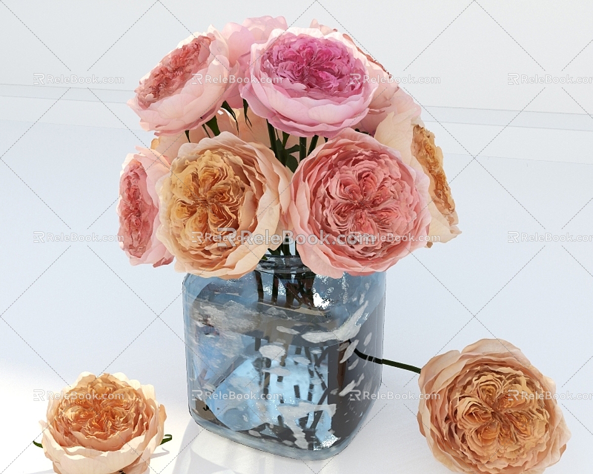 Creative Simple Glass Vase Internet Celebrant High-grade Water-raised Flowers Rose Plant Vase Flower with Bud Carnation Big Flower Blossom 3d model