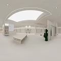 Modern Exhibition Space Interior With Large Abstract Colorful Artwork And Cactus Decor