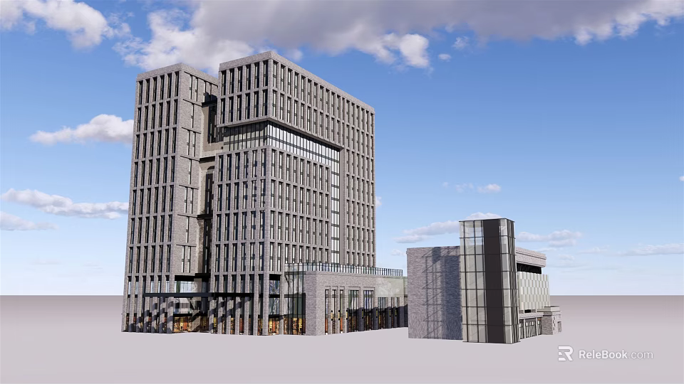 Modern High Rise Office Building With Glass Facade And Geometric Design Elements 3d model 