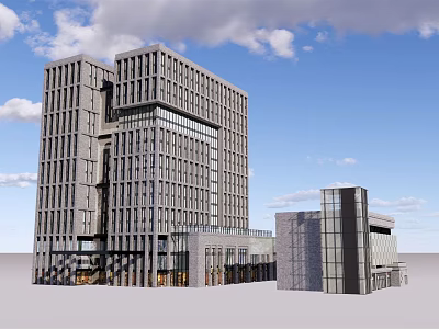 Modern High Rise Office Building With Glass Facade And Geometric Design Elements 3d model