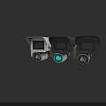 Three Security Cameras With Different Designs And Blue Indicator Lights For Home Security