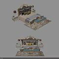 Ornate Double Bed With Carved Headboard White Bedside Tables And Blue Footstool On Patterned Rug