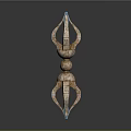 Ancient Textured Sculpture With Twin Prongs Brown Body And Blue Accents