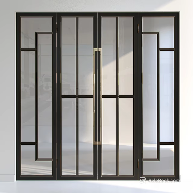 Modern Swing Door Design With Glass Panels And Black Metal Frame For Home Interior 3d model 