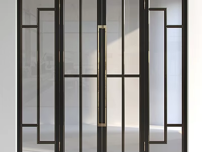 Modern Swing Door Design With Glass Panels And Black Metal Frame For Home Interior 3d model