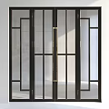 Modern Swing Door Design With Glass Panels And Black Metal Frame For Home Interior